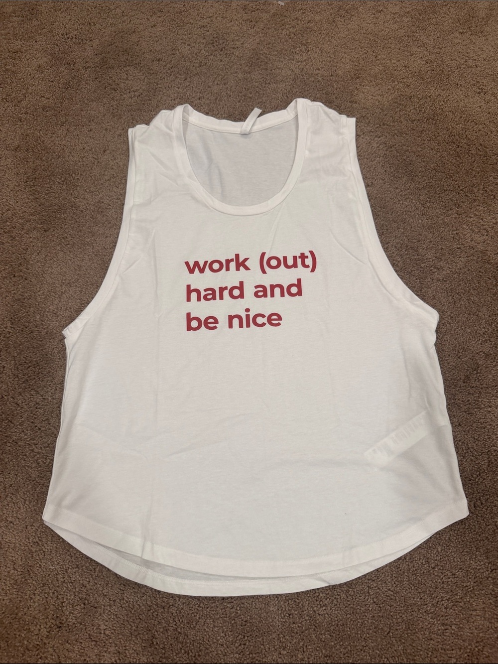 Fabletics White Muscle Tee with Red Text